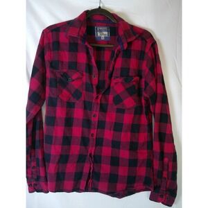 Lot of 2 Red and Black Buffalo Plaid Flannel Shirts Mens Long Sleeve Size Medium